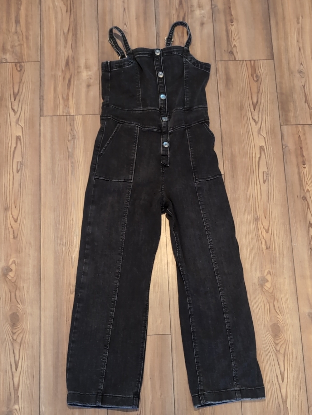 abercrombie kids Black Denim Button-Front Jumpsuit